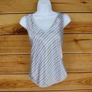 Valerie Stevens Pajama Set Womens Sz S Gray Striped 100% Polyester Satin Pull On